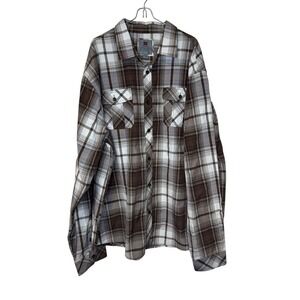 PJ Mark Men's Shirt Plaid Long Sleeve Oversized Button-Up Pockets Brown 4XL